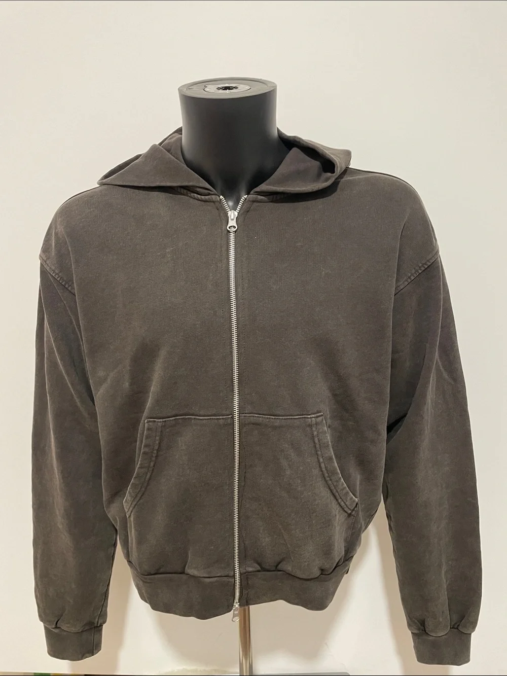 Zara Men's Washed Charcoal Zip-Up Hoodie Sweater